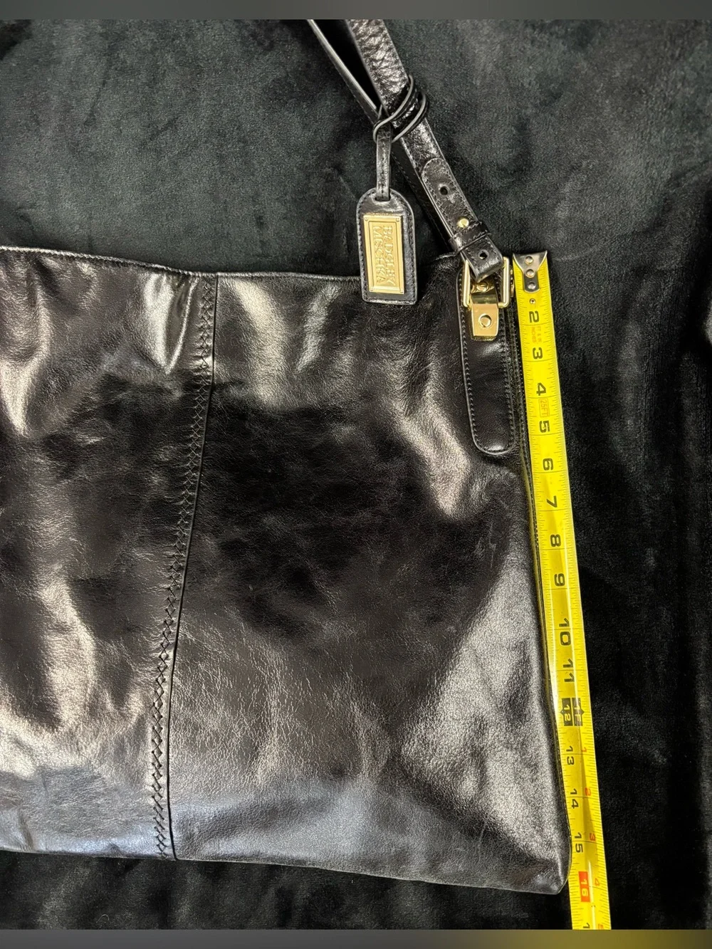 Badgley Mischka Black Genuine Leather Expandable Tote Shoulder Bag
